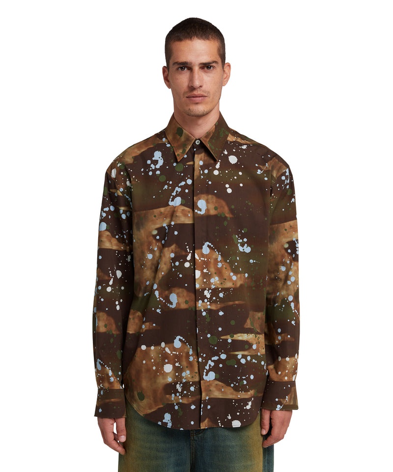 Brown MSGM Poplin Shirt With Dripping Camo Print | USA_MSGM51742