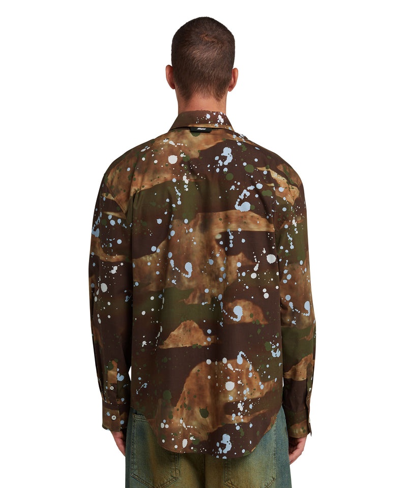 Brown MSGM Poplin Shirt With Dripping Camo Print | USA_MSGM51742