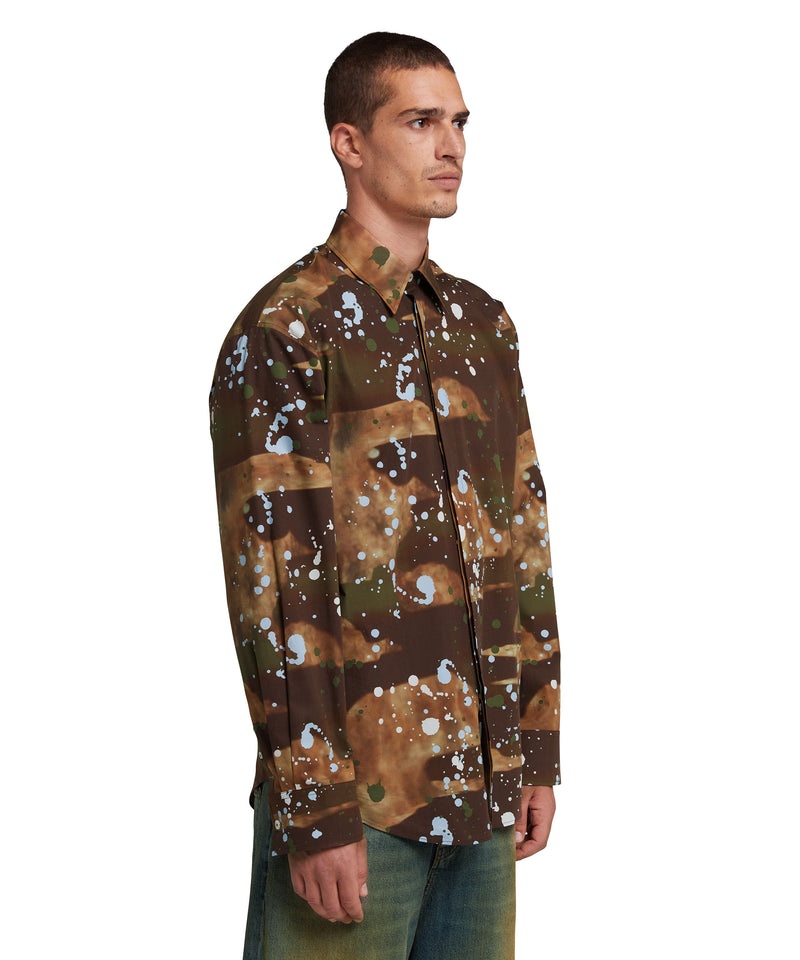 Brown MSGM Poplin Shirt With Dripping Camo Print | USA_MSGM51742