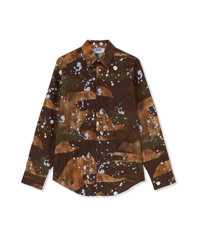 Brown MSGM Poplin Shirt With Dripping Camo Print | USA_MSGM51742