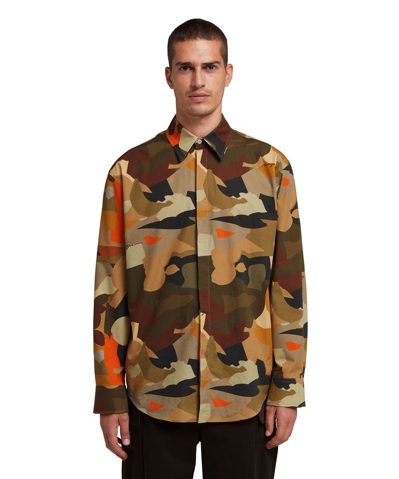 Brown MSGM Poplin Shirt With Geo Camo Print | USA_MSGM83971