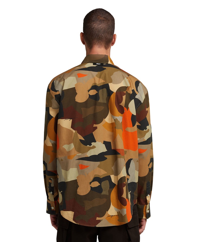 Brown MSGM Poplin Shirt With Geo Camo Print | USA_MSGM83971