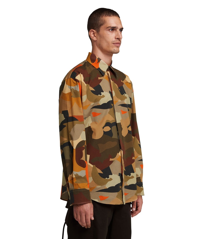 Brown MSGM Poplin Shirt With Geo Camo Print | USA_MSGM83971