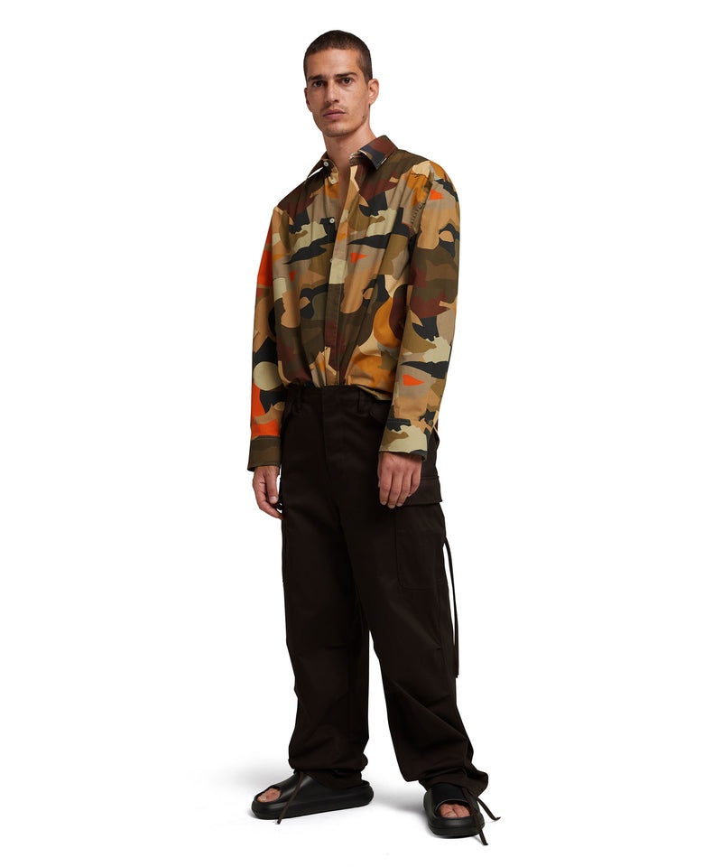 Brown MSGM Poplin Shirt With Geo Camo Print | USA_MSGM83971