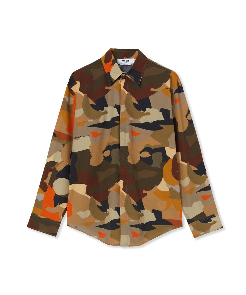 Brown MSGM Poplin Shirt With Geo Camo Print | USA_MSGM83971