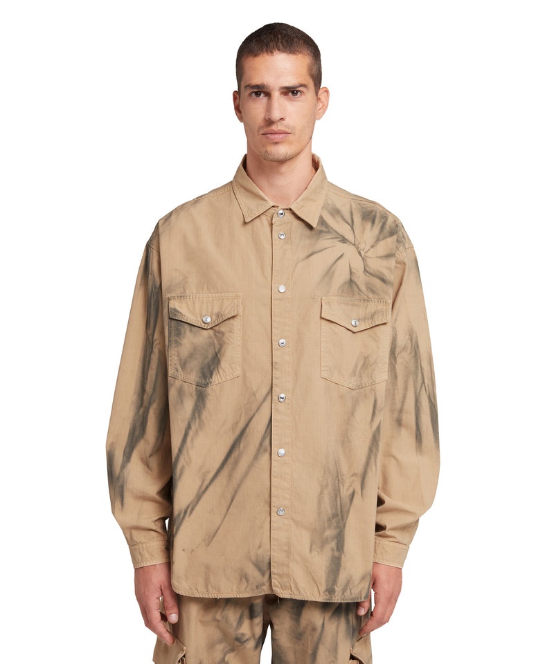 Brown MSGM Ripstop Cotton Pocketed Shirt With Tie-dye Treatment | USA_MSGM89387