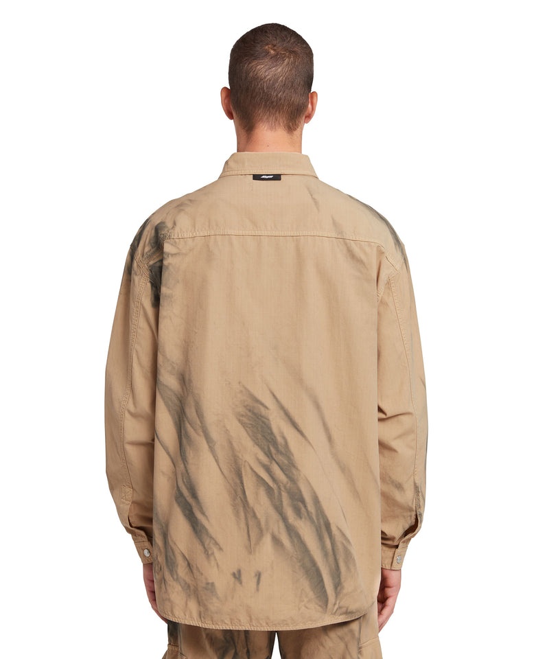 Brown MSGM Ripstop Cotton Pocketed Shirt With Tie-dye Treatment | USA_MSGM89387