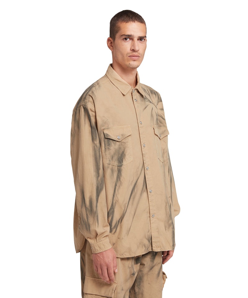 Brown MSGM Ripstop Cotton Pocketed Shirt With Tie-dye Treatment | USA_MSGM89387