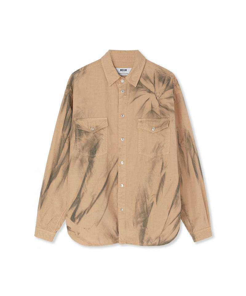 Brown MSGM Ripstop Cotton Pocketed Shirt With Tie-dye Treatment | USA_MSGM89387