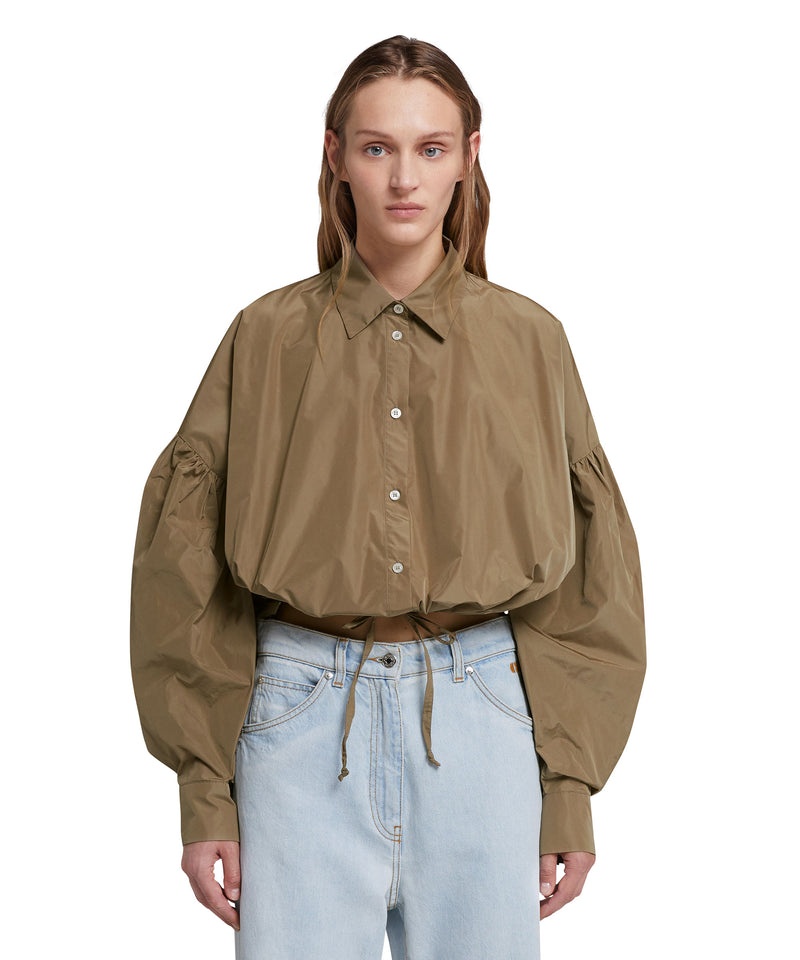 Brown MSGM Taffetà Crop Shirt With Puffed Sleeves | USA_MSGM50845