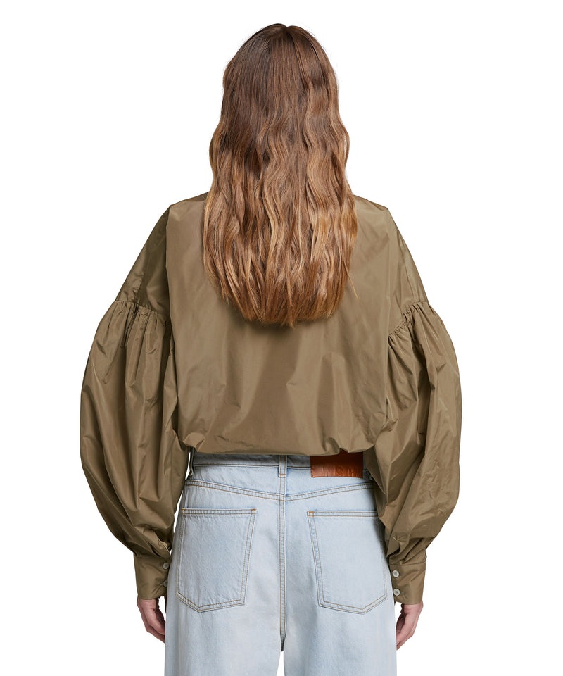 Brown MSGM Taffetà Crop Shirt With Puffed Sleeves | USA_MSGM50845