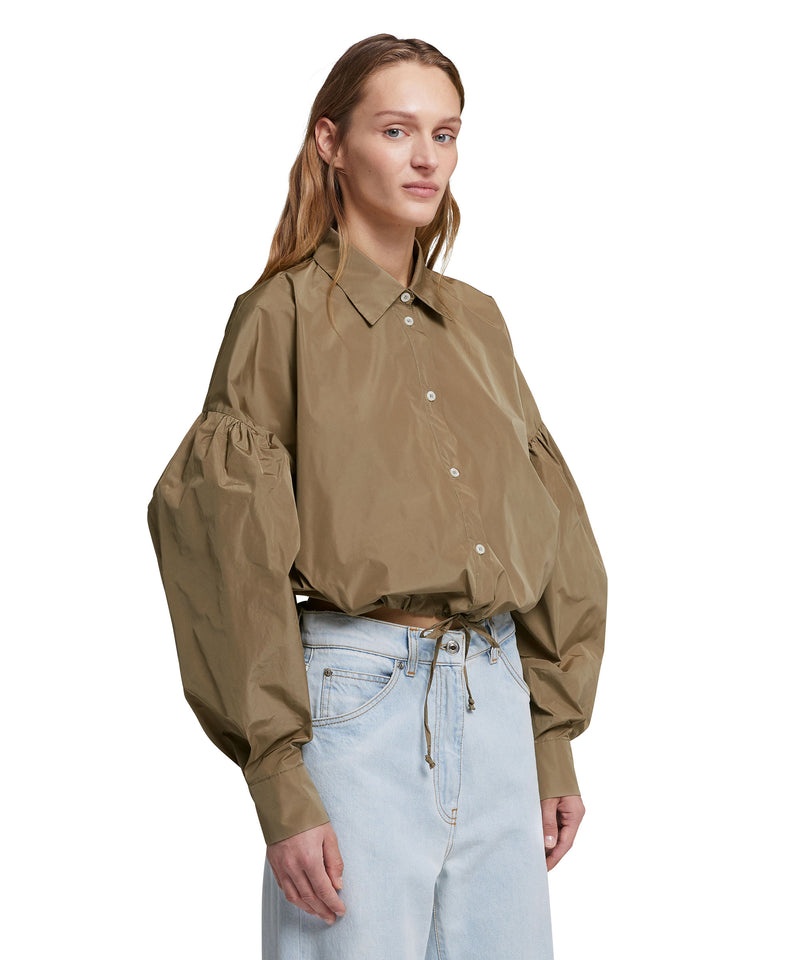 Brown MSGM Taffetà Crop Shirt With Puffed Sleeves | USA_MSGM50845