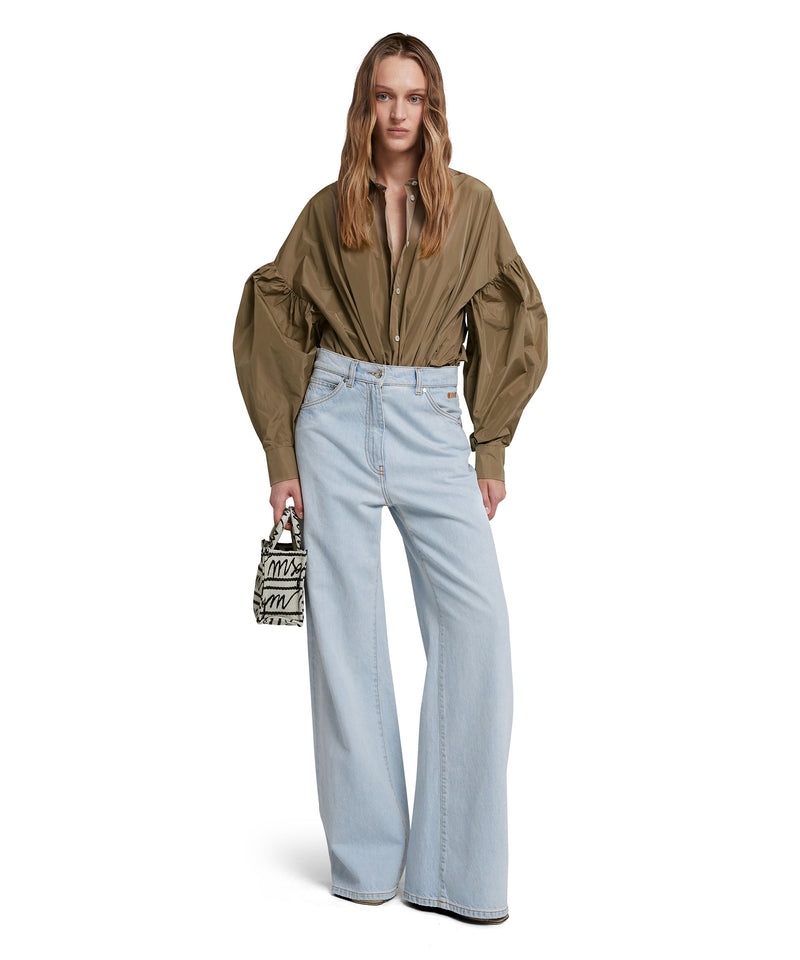 Brown MSGM Taffetà Crop Shirt With Puffed Sleeves | USA_MSGM50845