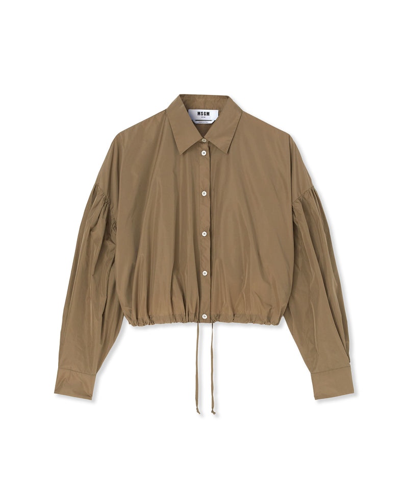 Brown MSGM Taffetà Crop Shirt With Puffed Sleeves | USA_MSGM50845