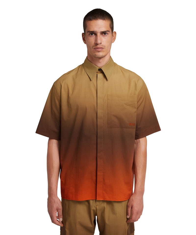 Brown / Red MSGM Short Sleeve Poplin Shirt With Faded Print | USA_MSGM80993