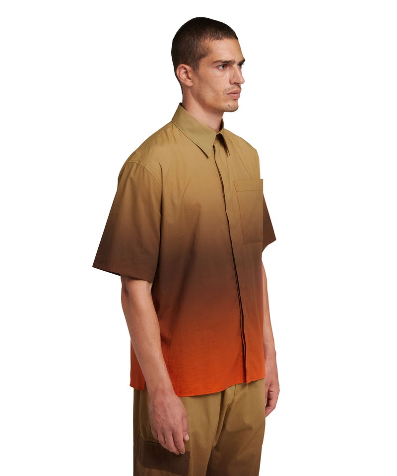 Brown / Red MSGM Short Sleeve Poplin Shirt With Faded Print | USA_MSGM80993