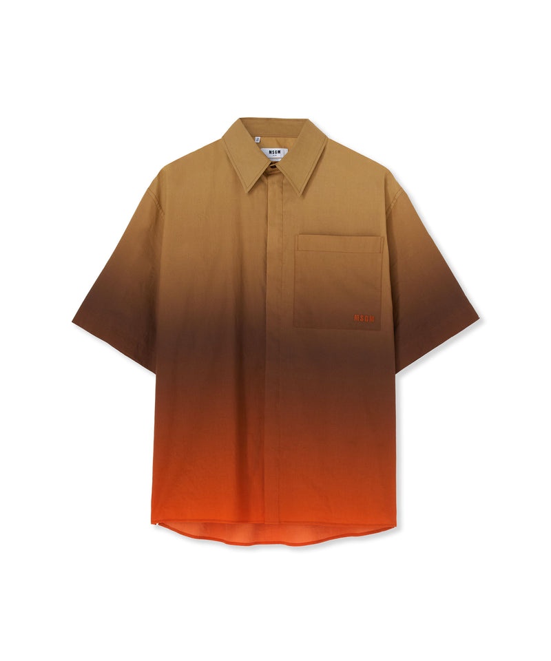 Brown / Red MSGM Short Sleeve Poplin Shirt With Faded Print | USA_MSGM80993