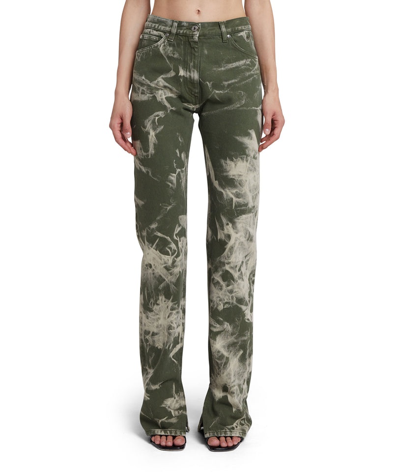 Green MSGM Bull Cotton Pants With Marbleized Tie-dye Treatment | USA_MSGM56180