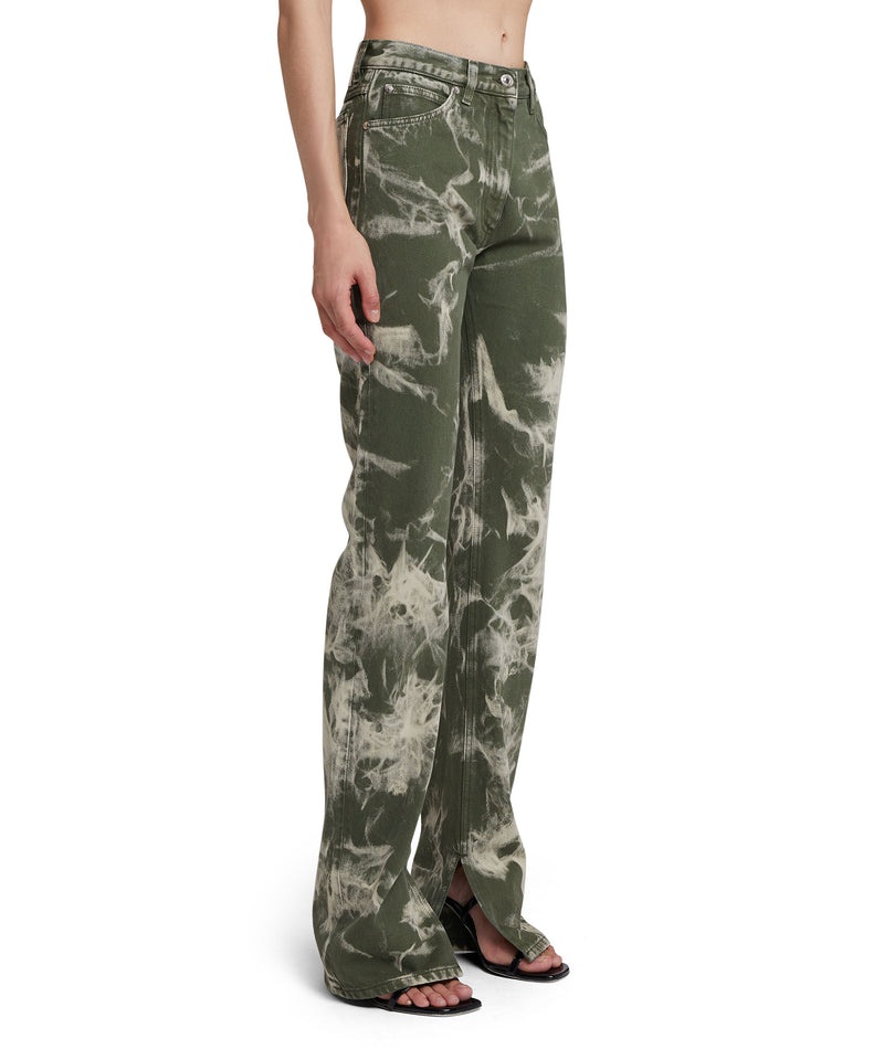 Green MSGM Bull Cotton Pants With Marbleized Tie-dye Treatment | USA_MSGM56180