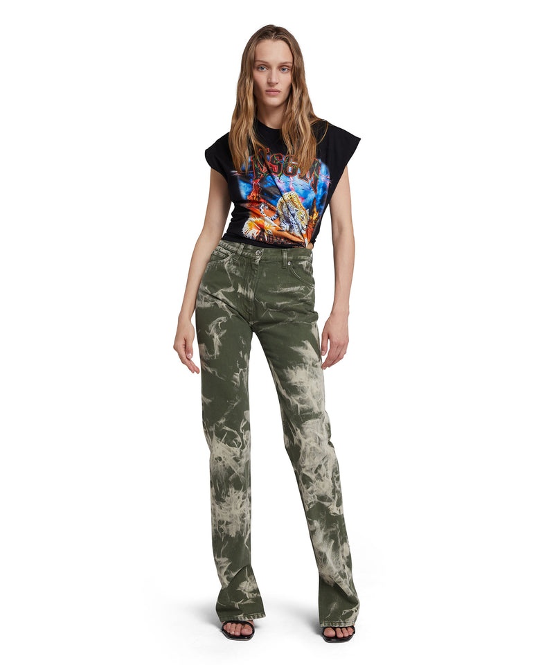 Green MSGM Bull Cotton Pants With Marbleized Tie-dye Treatment | USA_MSGM56180