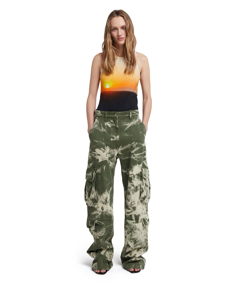 Green MSGM Cargo Pants With Marbleized Tie-dye Treatment | USA_MSGM80302