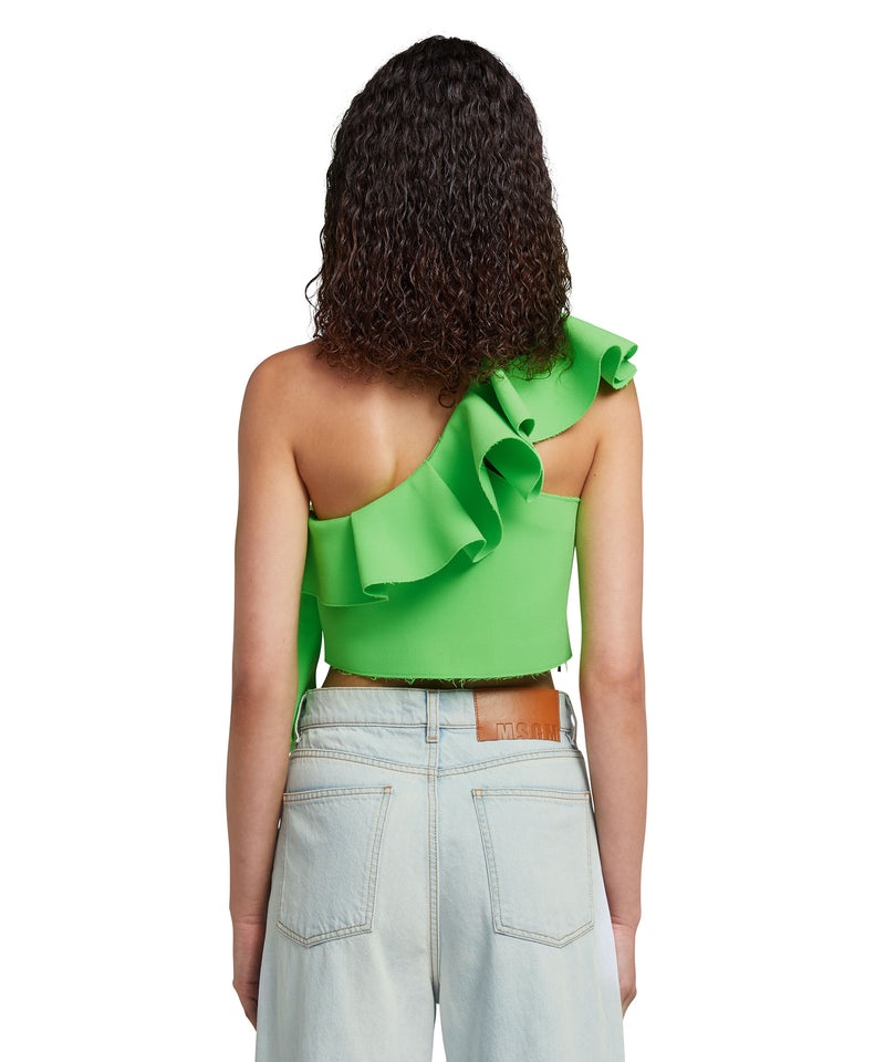 Green MSGM Double Crepe Cady One-shoulder Top With Ruffles | USA_MSGM24244