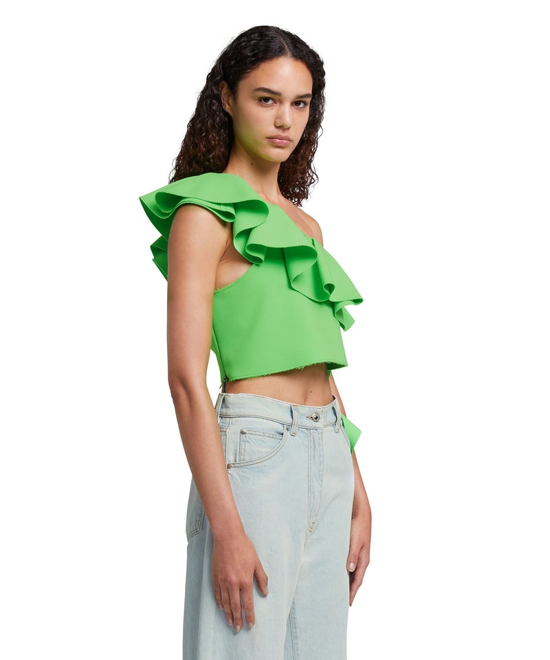 Green MSGM Double Crepe Cady One-shoulder Top With Ruffles | USA_MSGM24244