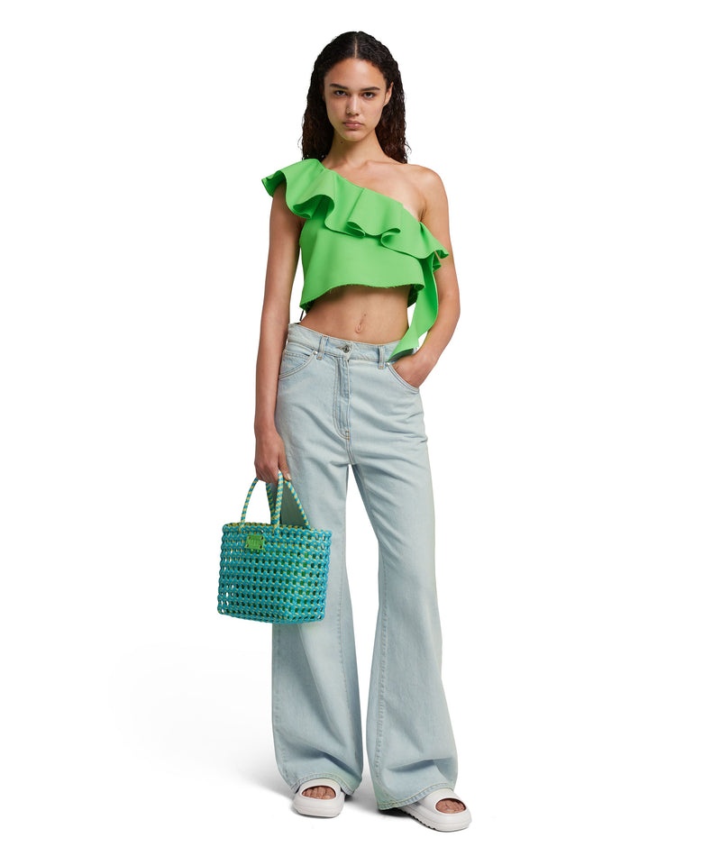 Green MSGM Double Crepe Cady One-shoulder Top With Ruffles | USA_MSGM24244