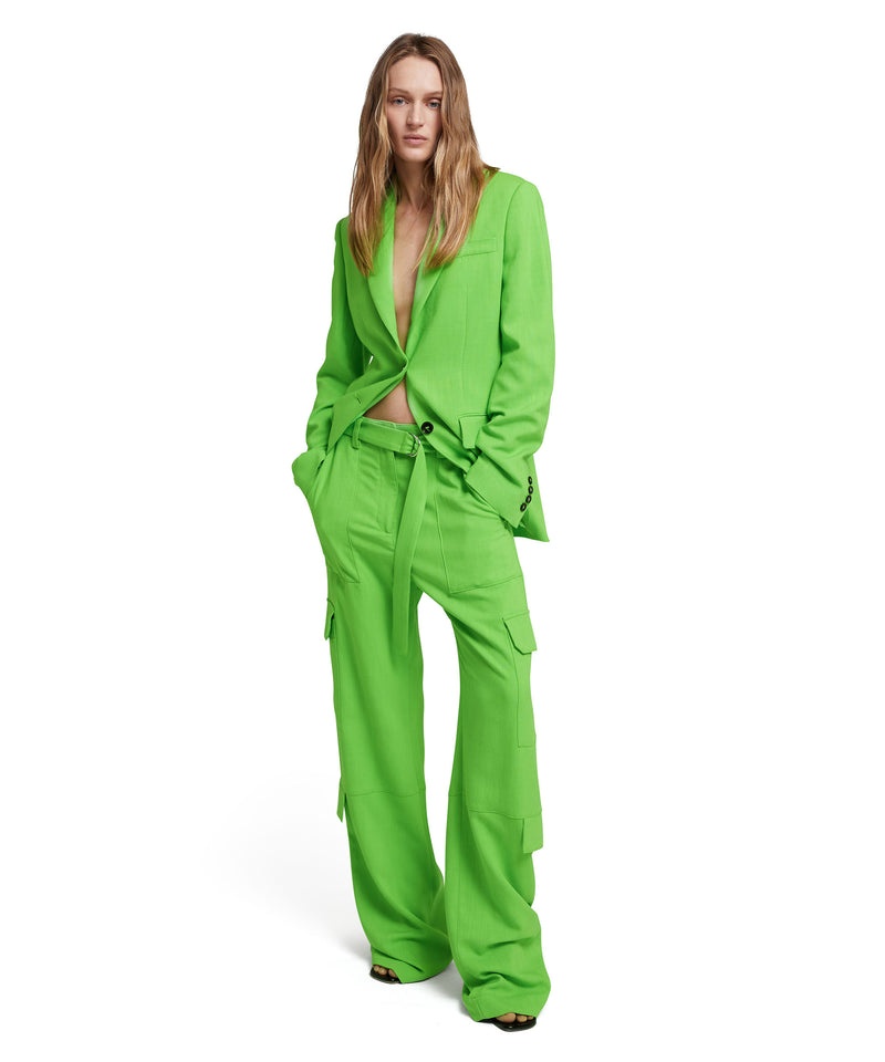 Green MSGM Flamed Viscose Canvas Cargo Pants | USA_MSGM55001