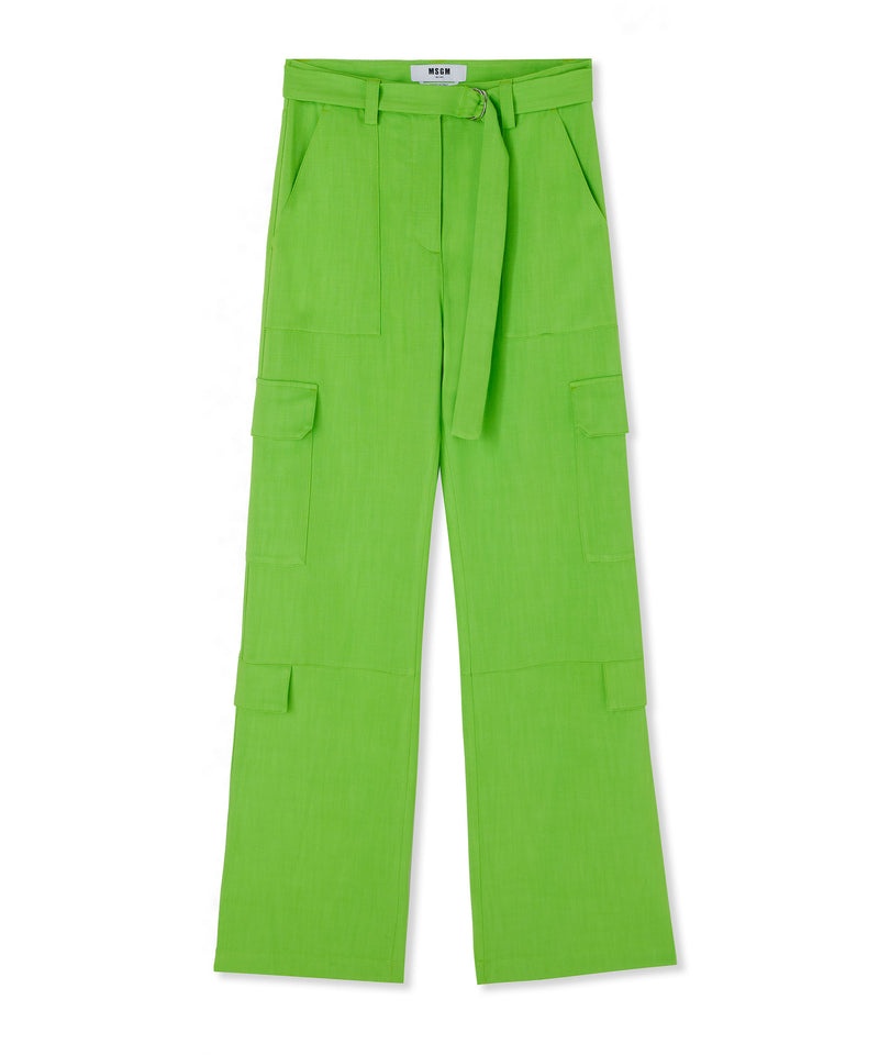 Green MSGM Flamed Viscose Canvas Cargo Pants | USA_MSGM55001