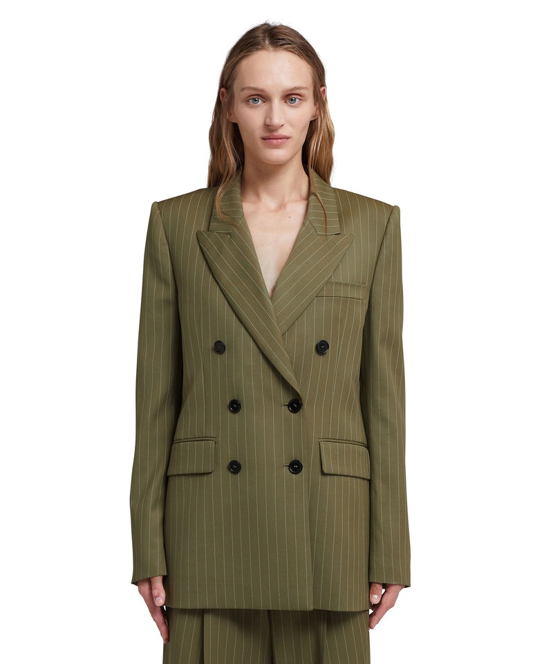 Green MSGM Fresh Wool Pinstripe Double-breasted Jacket | USA_MSGM14064