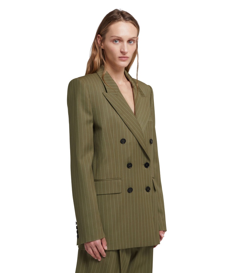 Green MSGM Fresh Wool Pinstripe Double-breasted Jacket | USA_MSGM14064