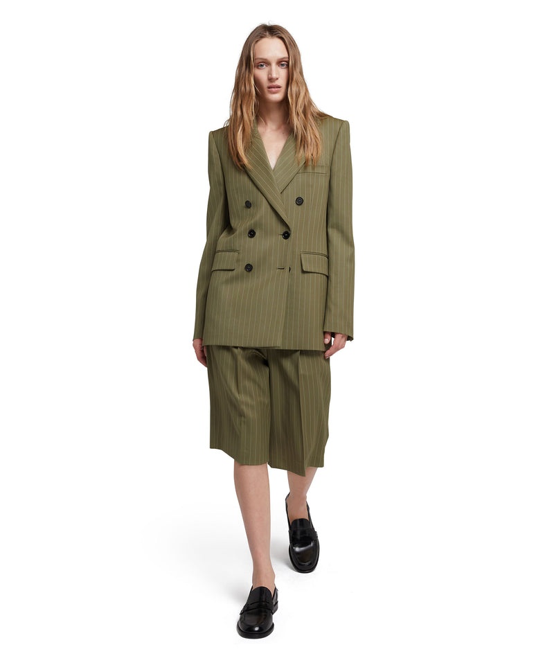 Green MSGM Fresh Wool Pinstripe Double-breasted Jacket | USA_MSGM14064