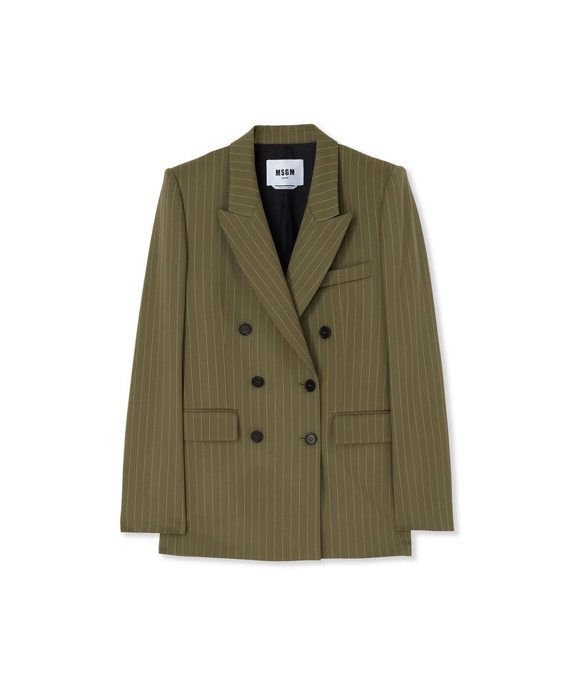 Green MSGM Fresh Wool Pinstripe Double-breasted Jacket | USA_MSGM14064