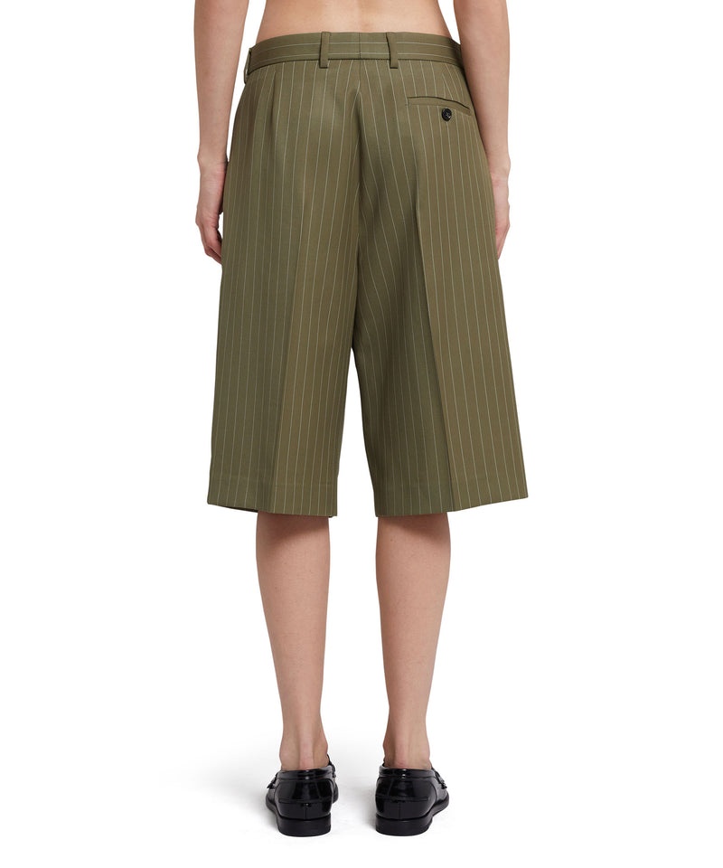 Green MSGM Fresh Wool Pinstripe Pleated Bermudas | USA_MSGM50774