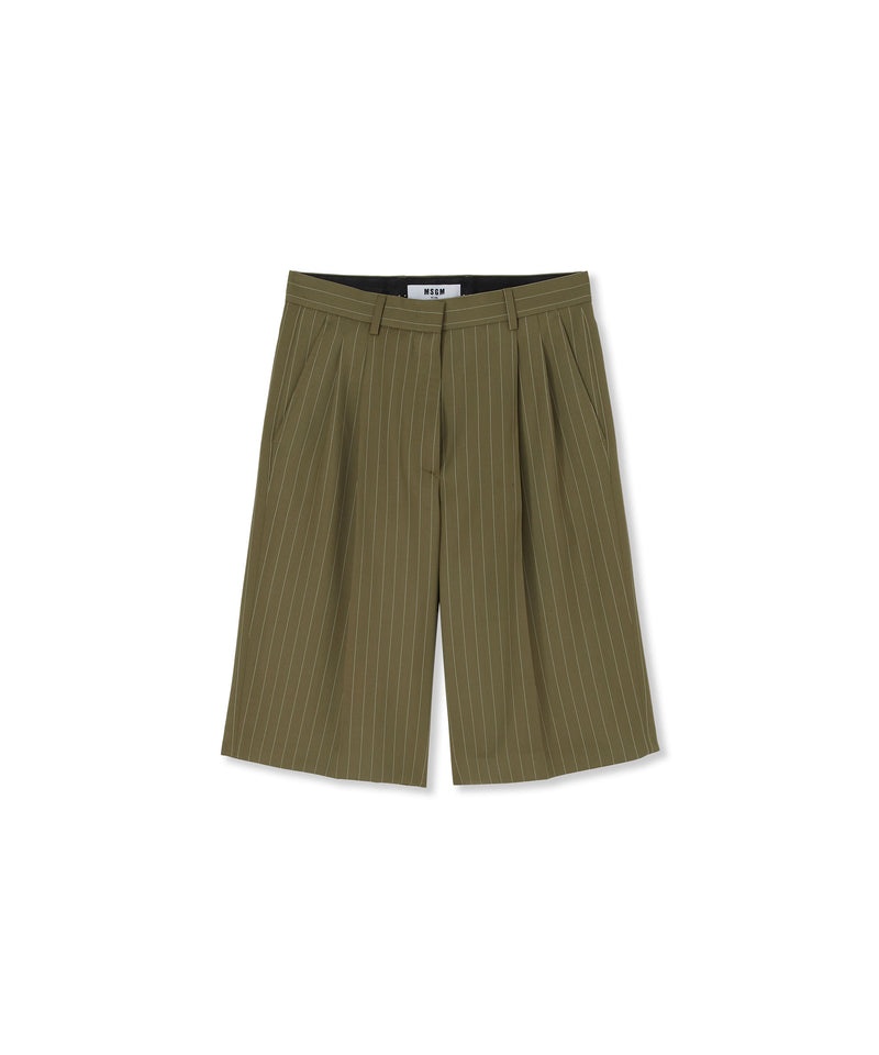 Green MSGM Fresh Wool Pinstripe Pleated Bermudas | USA_MSGM50774