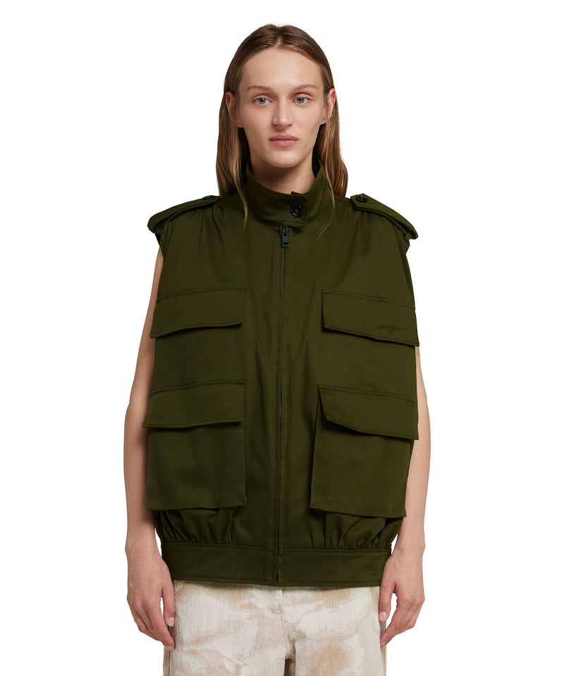 Green MSGM Gabardine Cotton Sleeveless Jacket With Big Pockets | USA_MSGM14045