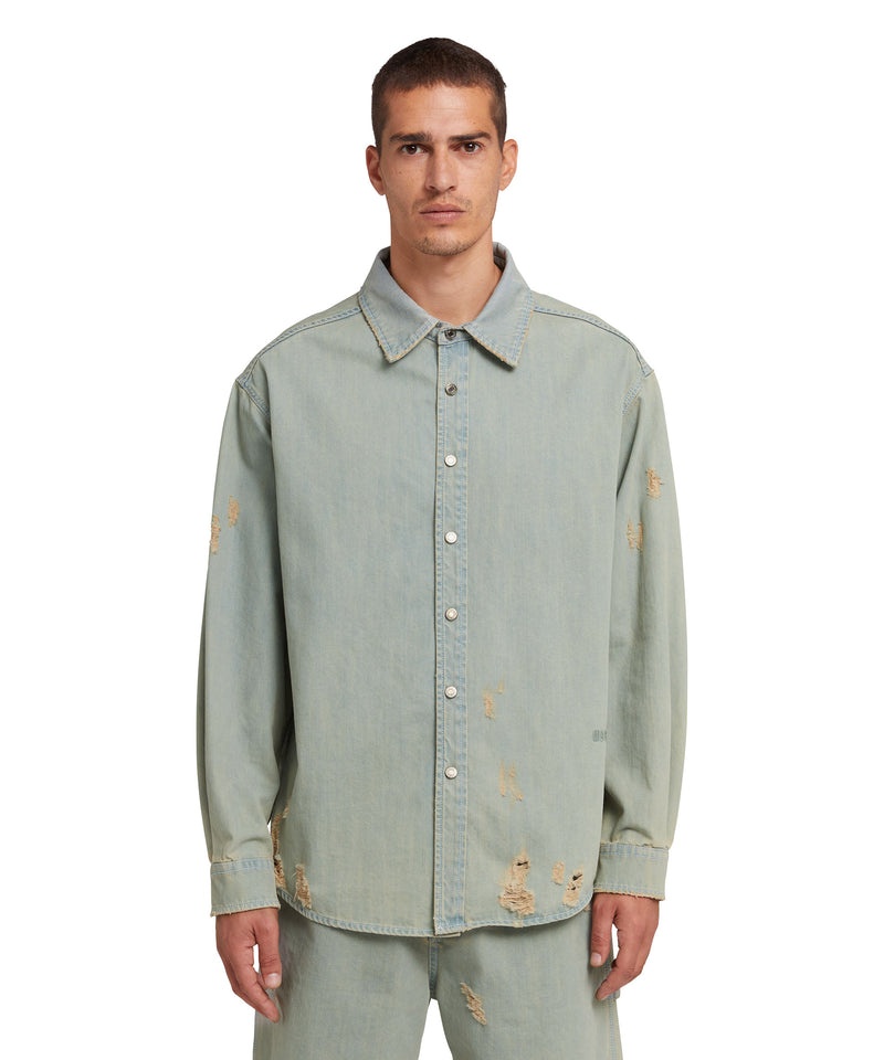 Green MSGM Light Denim Shirt With Breaks | USA_MSGM58809