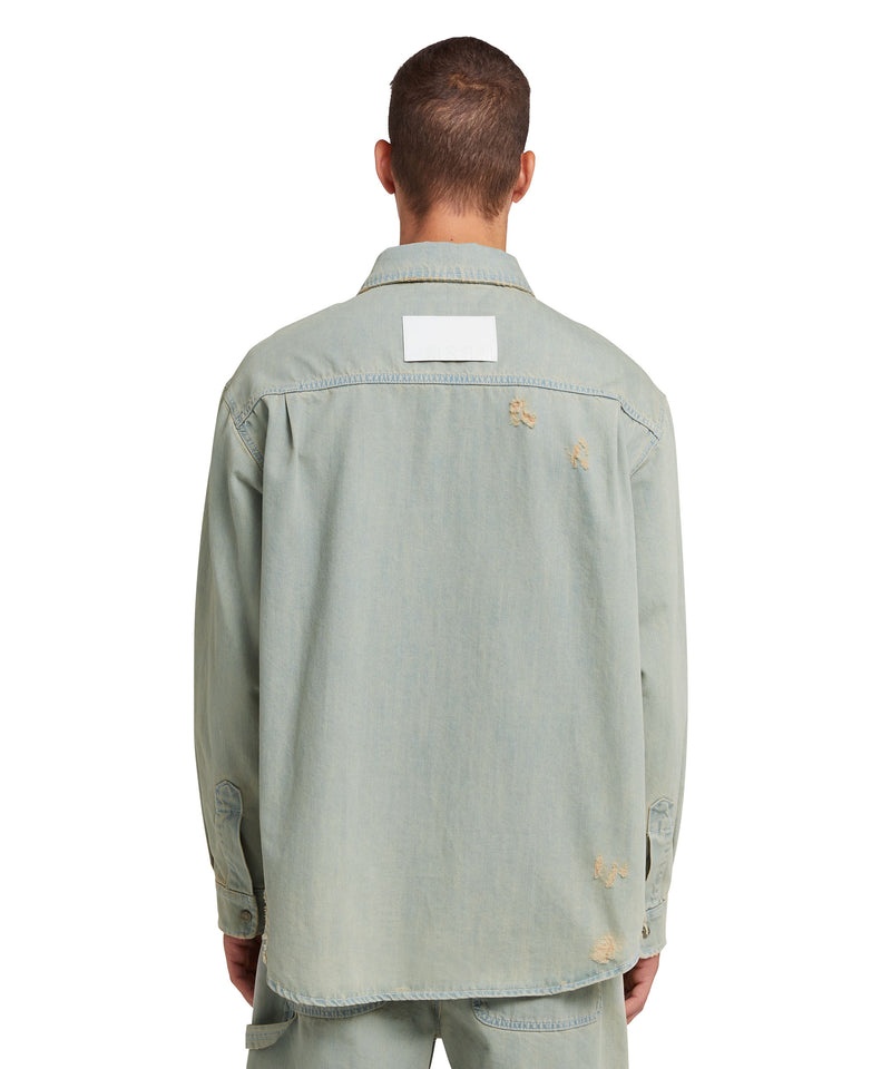 Green MSGM Light Denim Shirt With Breaks | USA_MSGM58809