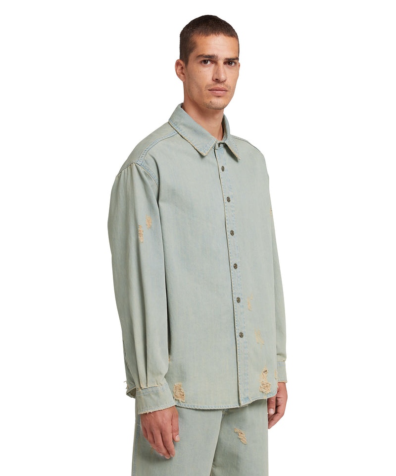 Green MSGM Light Denim Shirt With Breaks | USA_MSGM58809