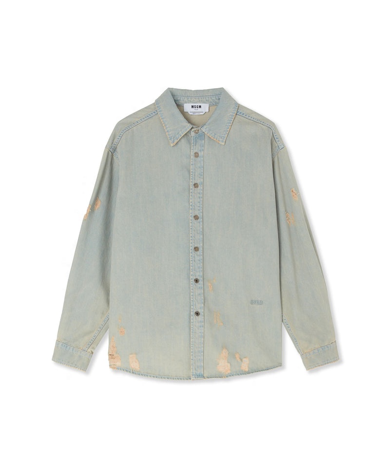 Green MSGM Light Denim Shirt With Breaks | USA_MSGM58809