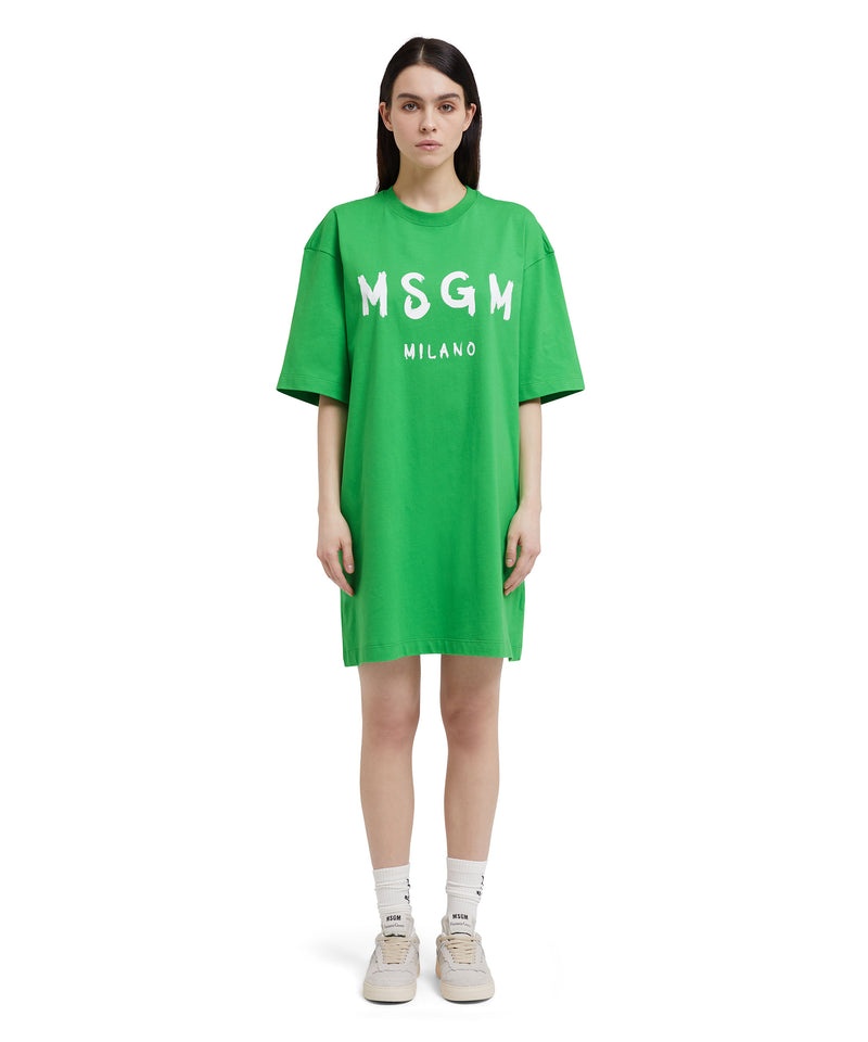 Green MSGM Long T-shirt With Brushstroke Logo | USA_MSGM75287