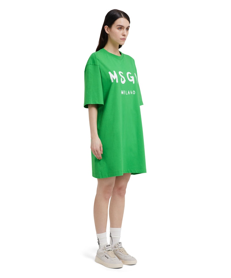 Green MSGM Long T-shirt With Brushstroke Logo | USA_MSGM75287