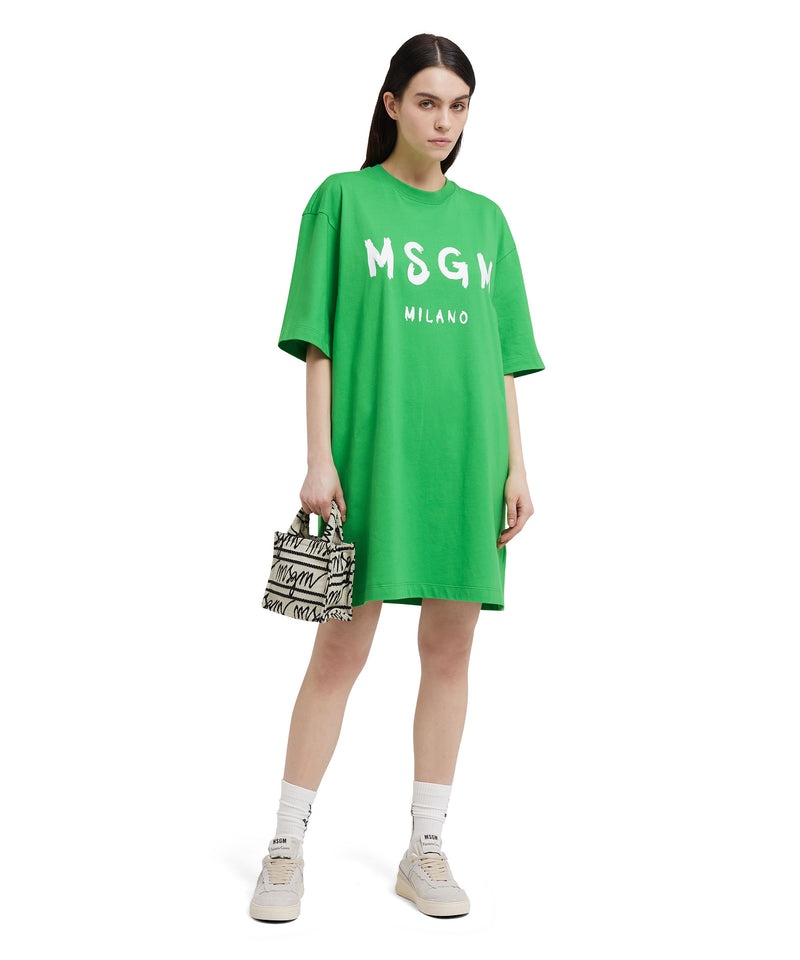 Green MSGM Long T-shirt With Brushstroke Logo | USA_MSGM75287