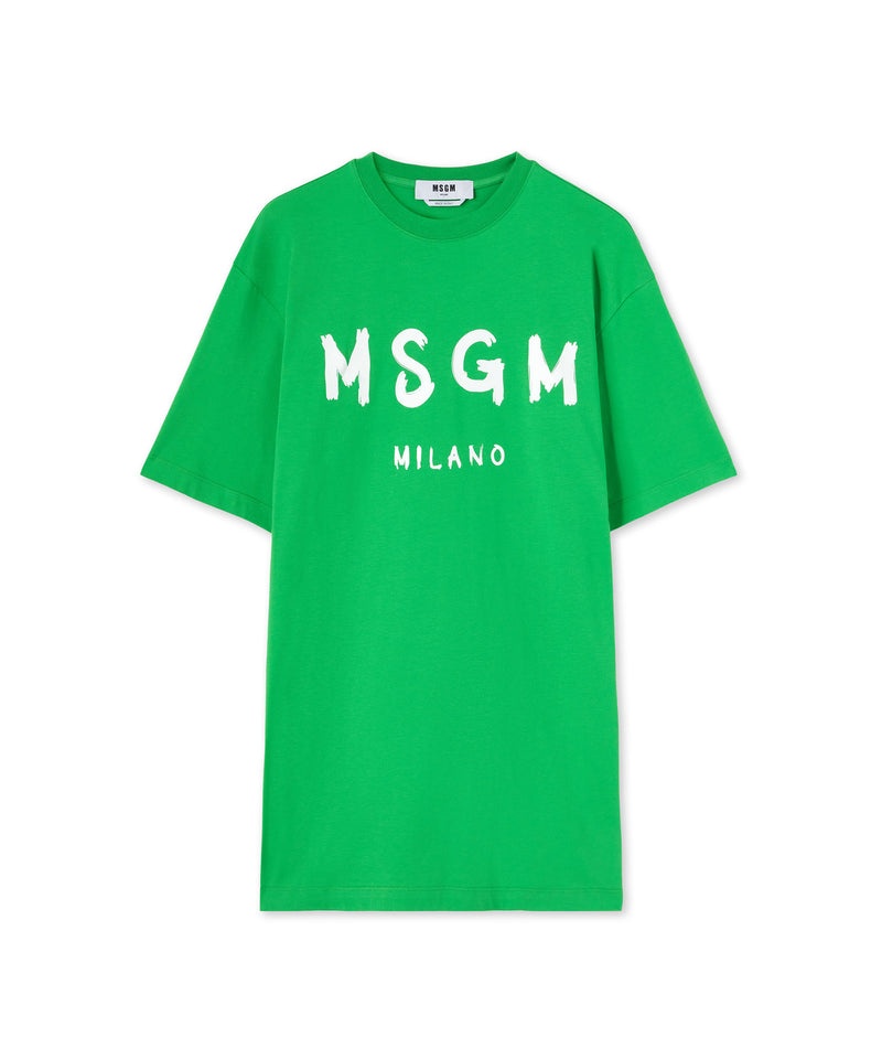 Green MSGM Long T-shirt With Brushstroke Logo | USA_MSGM75287