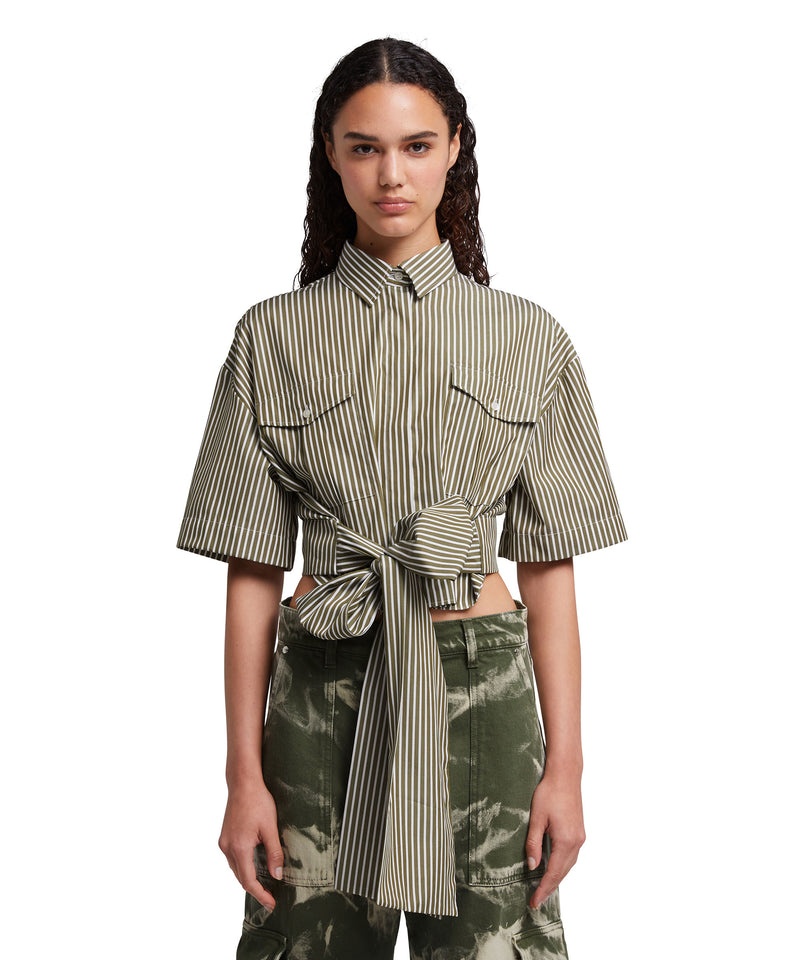 Green MSGM Poplin Short Sleeve Crop Shirt With Bow | USA_MSGM20480