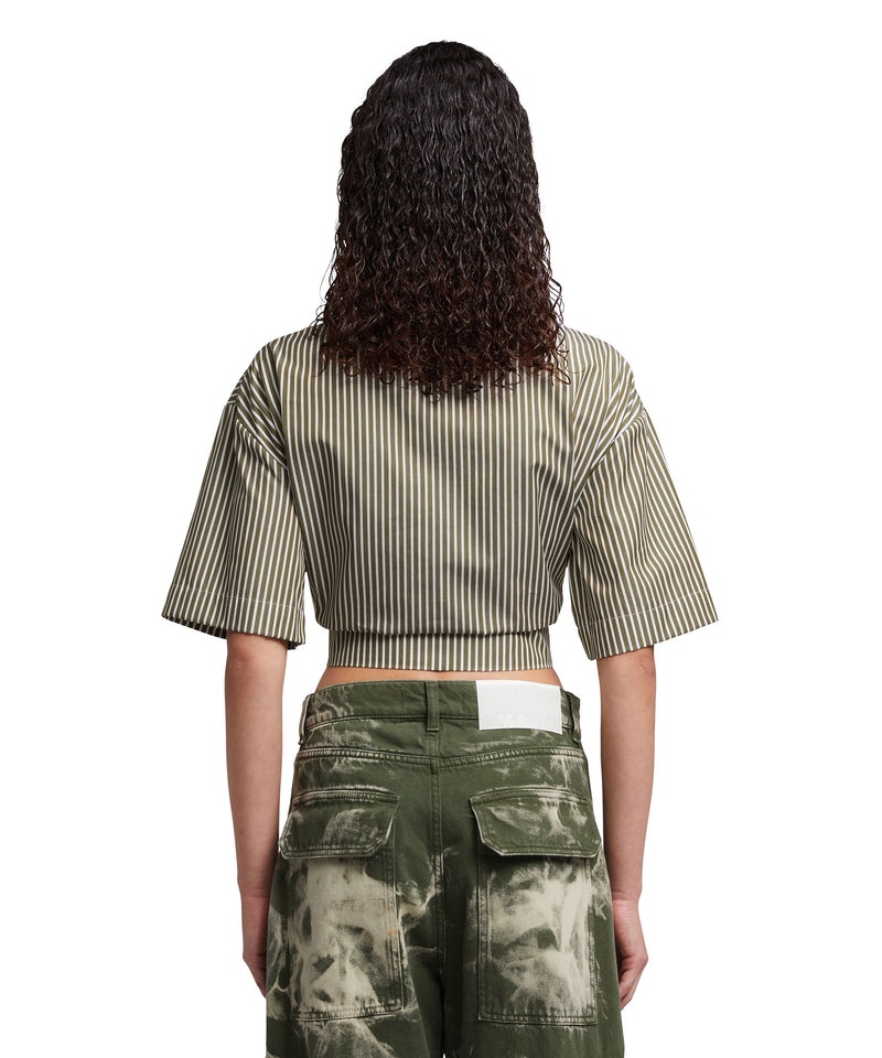 Green MSGM Poplin Short Sleeve Crop Shirt With Bow | USA_MSGM20480