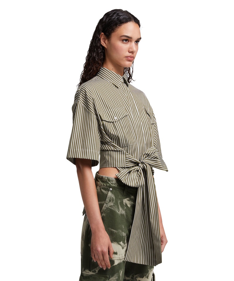 Green MSGM Poplin Short Sleeve Crop Shirt With Bow | USA_MSGM20480