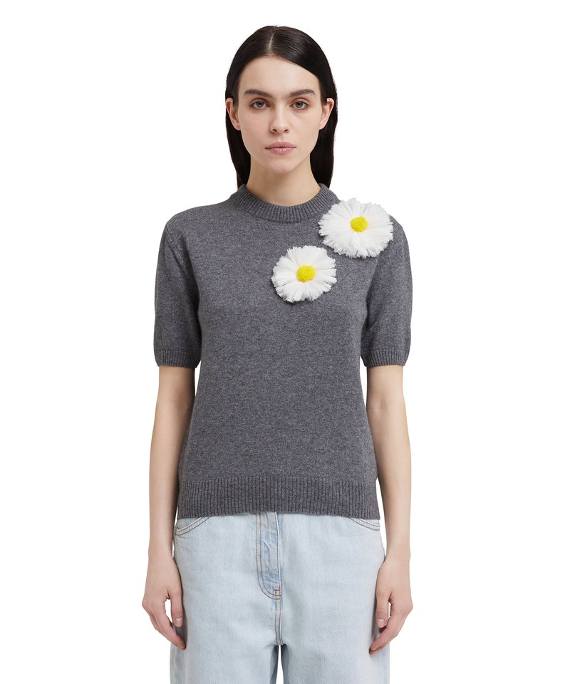 Grey MSGM Blended Cashmere Daisies Application | USA_MSGM74738