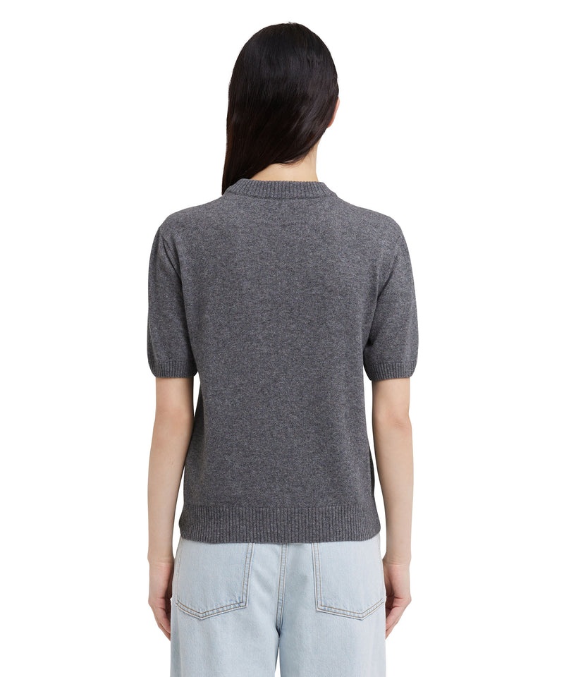 Grey MSGM Blended Cashmere T-shirt With Daisies Application | USA_MSGM67109